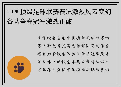 中国顶级足球联赛赛况激烈风云变幻各队争夺冠军激战正酣
