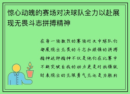 惊心动魄的赛场对决球队全力以赴展现无畏斗志拼搏精神