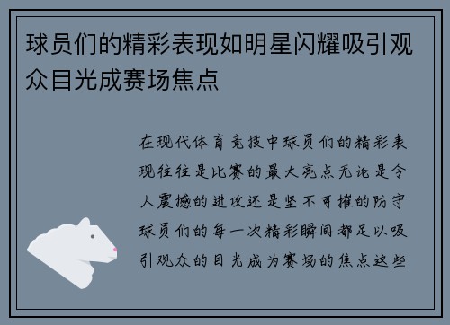 球员们的精彩表现如明星闪耀吸引观众目光成赛场焦点